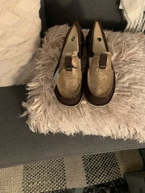 Ariat Metallic Gold Embossed Slip-On Loafers with Brown Trim